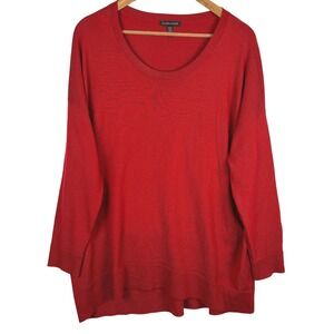 Eileen Fisher Long Sleeve Italian Wool Sweater Top Sz L Red Lagenlook Festive